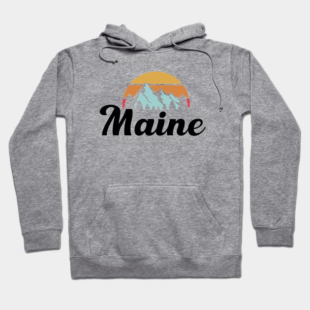 Vintage Retro Maine Mountains Design Hoodie by Wicked Zebra